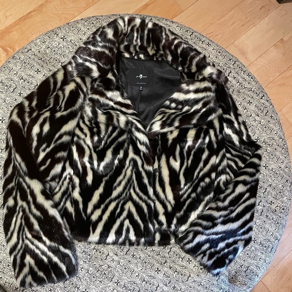 7 for all mankind- Zebra Print Faux Fur Jacket